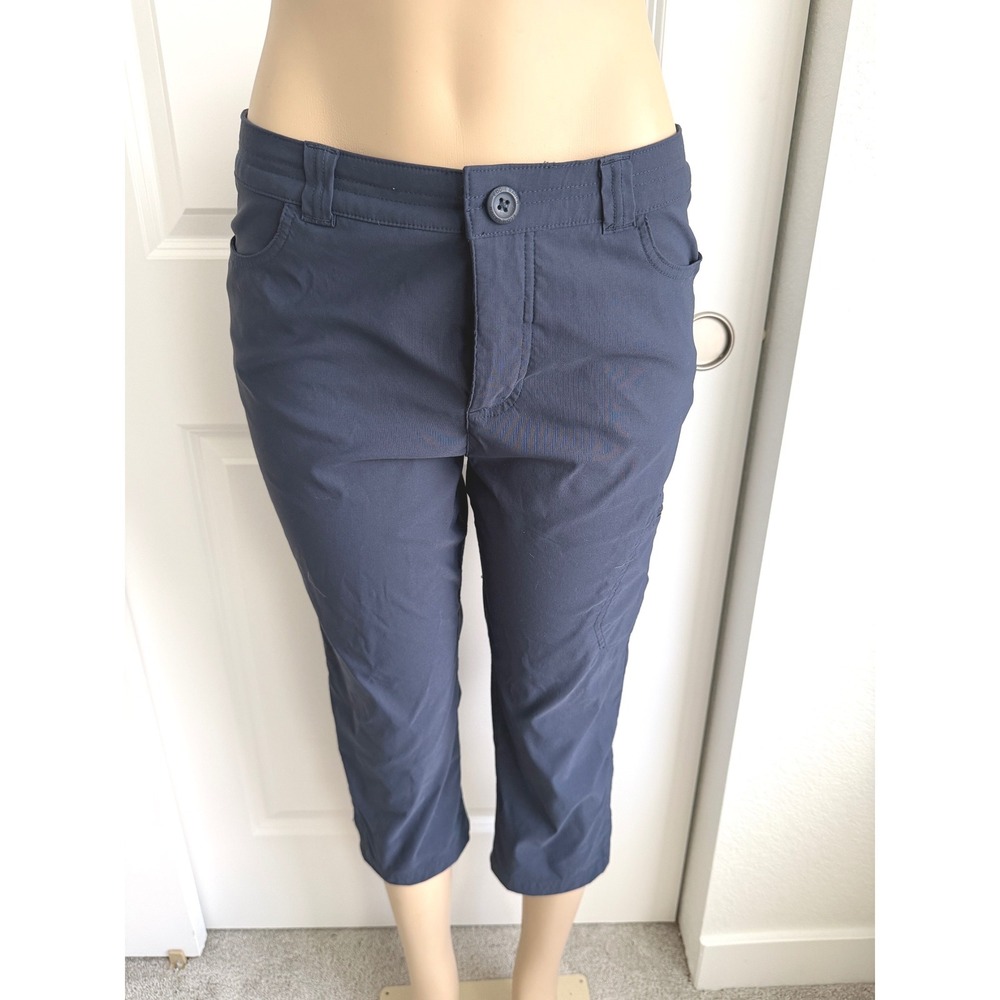 Eddie Bauer Womens 8 WR Tech Capri Pants Navy Blue Hiking Outdoor Stretch Toggle